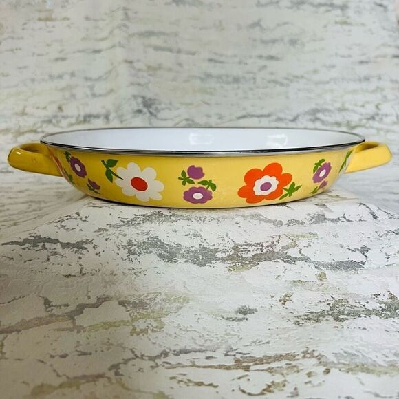 Vintage Enamel Flower Power Sauté Pan - Picture 1 of 11